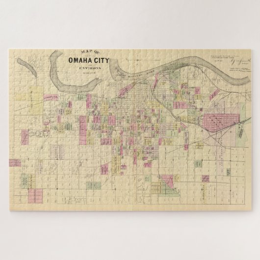  kaart van Omaha Nebraska (1885) Legpuzzel (Horizontaal)