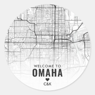 Kaart van Omaha, Nebraska City   Bruiloft Welkom Ronde Sticker