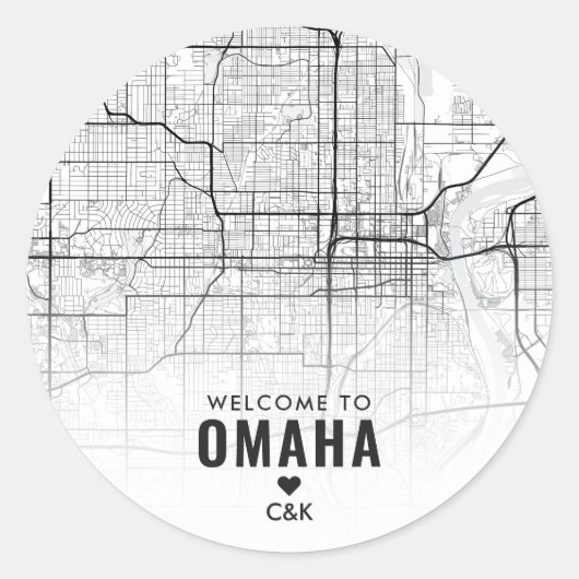 Kaart van Omaha, Nebraska City | Bruiloft Welkom Ronde Sticker (Voorkant)