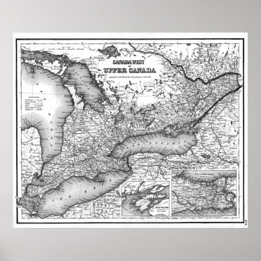 kaart van Ontario (1857) BW Poster (Voorkant)