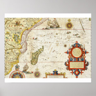 Kaart van Oost-Afrika en Madagaskar, 1596 (hand-co Poster