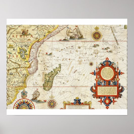 Kaart van Oost-Afrika en Madagaskar, 1596 (hand-co Poster (Voorkant)