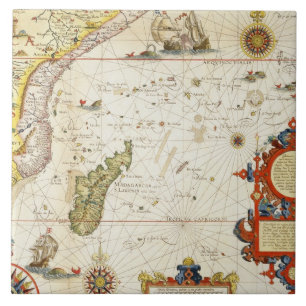 Kaart van Oost-Afrika en Madagaskar, 1596 (hand-co Tegeltje