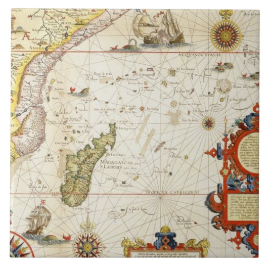 Kaart van Oost-Afrika en Madagaskar, 1596 (hand-co Tegeltje (Voorkant)