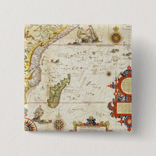 Kaart van Oost-Afrika en Madagaskar, 1596 (hand-co Vierkante Button 5,1 Cm (Voorkant)