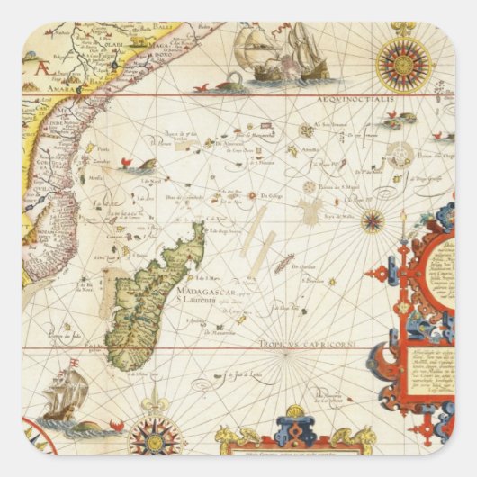 Kaart van Oost-Afrika en Madagaskar, 1596 (hand-co Vierkante Sticker (Voorkant)