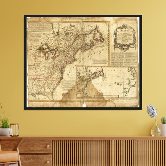 Kaart van Oost-Amerika (1780) Canvas Afdruk (Insitu (Woonkamer))
