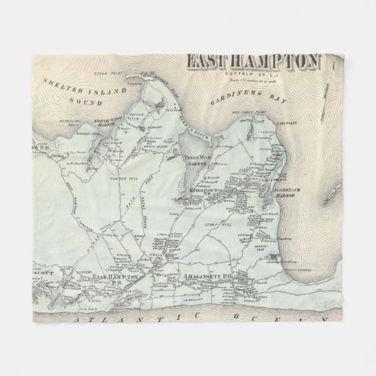  kaart van Oost-Hampton New York (1873) Fleece Deken (Voorkant (Horizontaal))