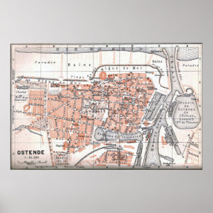  kaart van Oostende België (1905) Poster