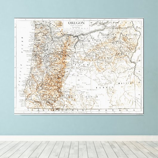 kaart van Oregon (1911) 2 Canvas Afdruk (Insitu (Houten vloer))
