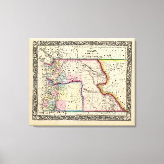 Kaart van Oregon, Washington Canvas Afdruk (Voorkant)