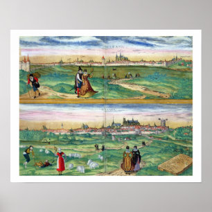Kaart van Orleans en Bourges, van "Civitates Orbis Poster