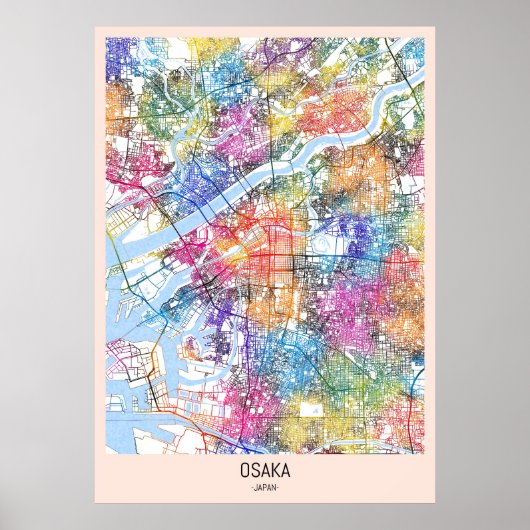 Kaart van Osaka Japan Poster (Voorkant)