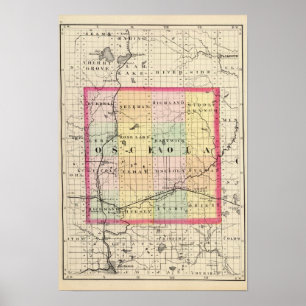 Kaart van Osceola County, Michigan Poster