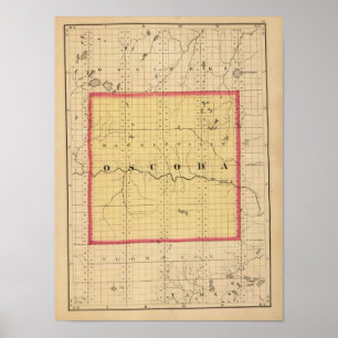 Kaart van Oscoda County, Michigan Poster