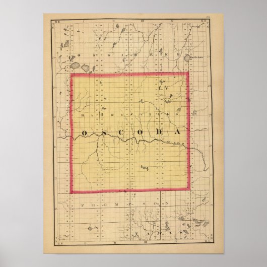 Kaart van Oscoda County, Michigan Poster (Voorkant)