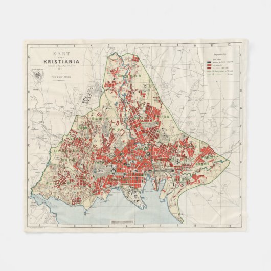  kaart van Oslo Noorwegen (1911) Fleece Deken (Voorkant (Horizontaal))