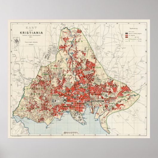  kaart van Oslo Noorwegen (1911) Poster (Voorkant)