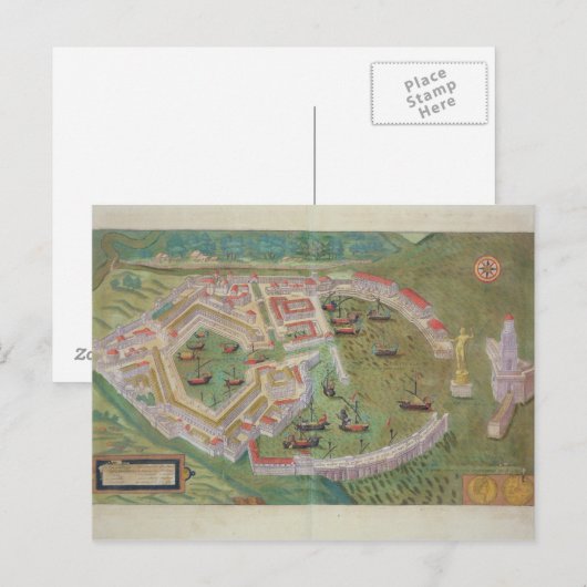 Kaart van Ostia, van "Civitates Orbis Terrarum" do (Voorkant / Achterkant)