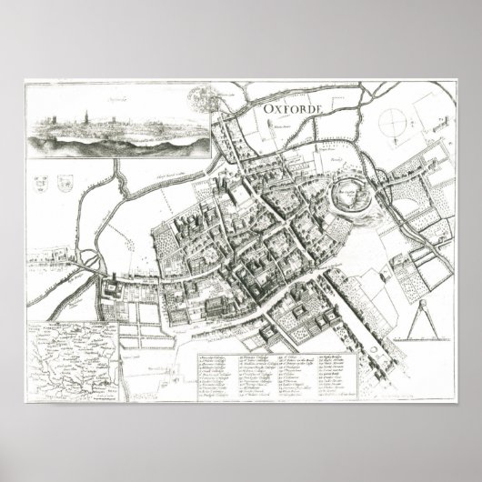 Kaart van Oxford, 1643 Poster (Voorkant)