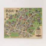 Kaart van Oxford, Engeland (Britse spoorwegen) Legpuzzel<br><div class="desc">"Oxford. British Reilways. J.P. Sayer". Pictorial poster map van de stad Oxford, van 1949 door J.P. Sayer. De kaart is door de Britse spoorwegen gepubliceerd om het treinverkeer te bevorderen. Voorzien van belangrijke mijlpalen, samen met cijfers in de periode kostuums, ter illustratie van de gespannen geschiedenis van Oxford. Alle colleges...</div>