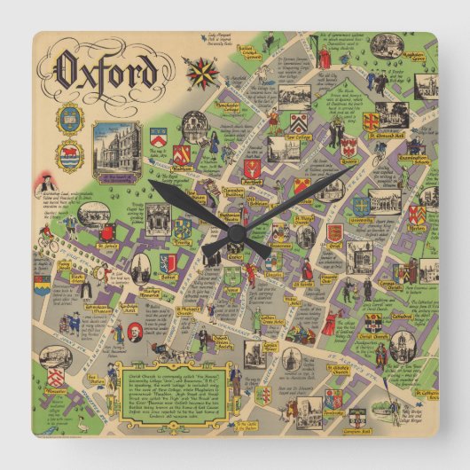 Kaart van Oxford, Engeland (Britse spoorwegen) Vierkante Klok (Voorkant)