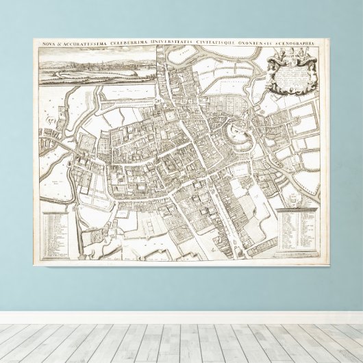  kaart van Oxford England (1675) Canvas Afdruk (Insitu (Houten vloer))