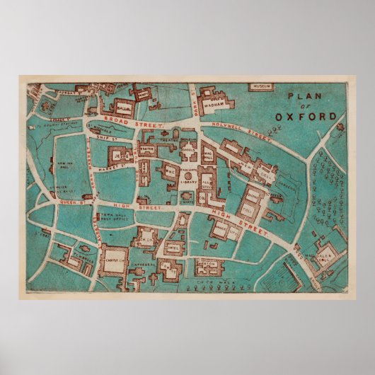 kaart van Oxford England (1860) Poster (Voorkant)