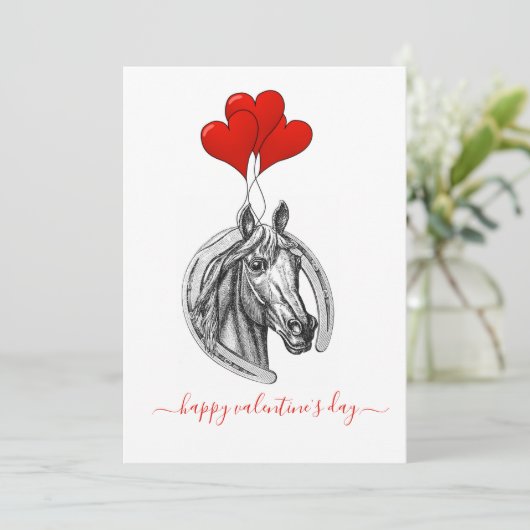 Kaart van paard en hart van Valentijnsdag (Staand voorkant)