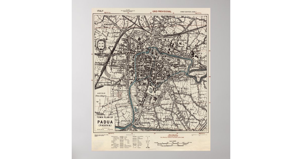 kaart-van-padua-itali-1943-poster-zazzle-nl