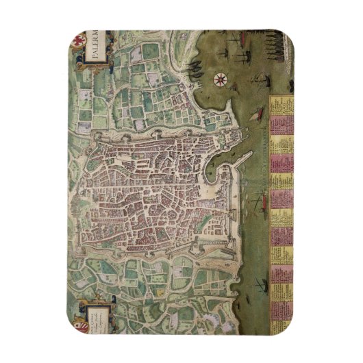 Kaart van Palermo uit "Civitates Orbis Terrarum" d Magneet (Verticaal)