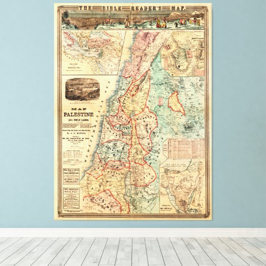 Kaart van Palestina en alle bijbelse gebieden Canvas Afdruk (Insitu (Houten vloer))