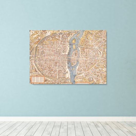  kaart van Parijs (1550) Canvas Afdruk (Insitu (Houten vloer))
