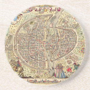 Kaart van Parijs, 1576 Zandsteen Onderzetter