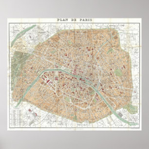  kaart van Parijs (1892) Poster