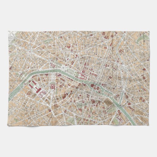kaart van Parijs (1892) Theedoek (Horizontaal)
