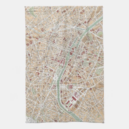 kaart van Parijs (1892) Theedoek (Verticaal)