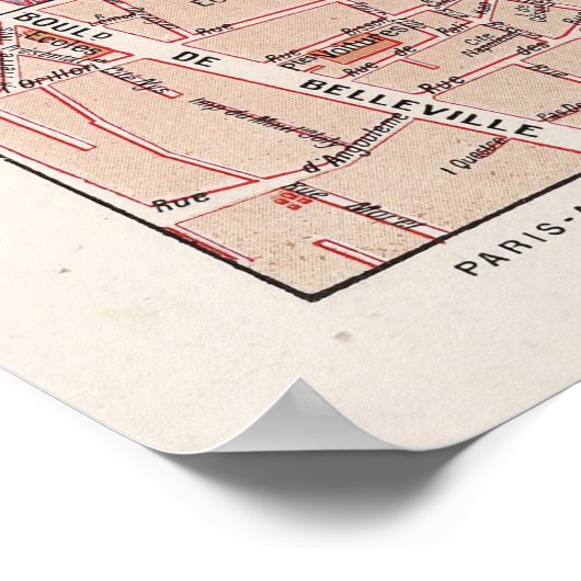  kaart van Parijs, 1900 - 19e arrondissement Poster (Hoek)