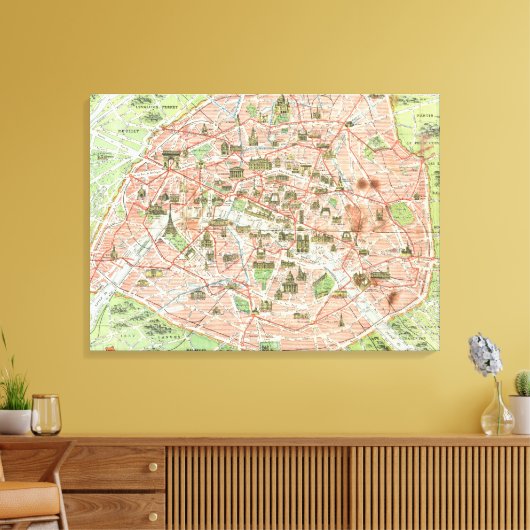 kaart van Parijs (1920) Canvas Afdruk (Insitu (Woonkamer))