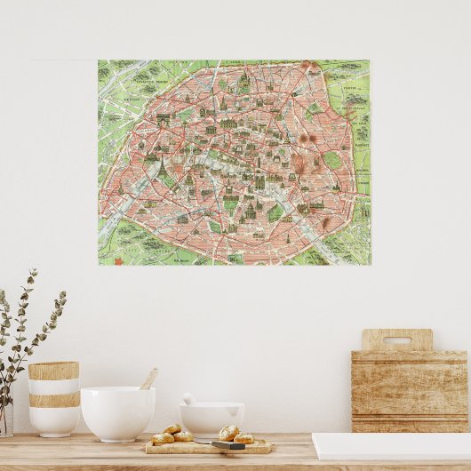  kaart van Parijs (1920) Poster (Keuken)