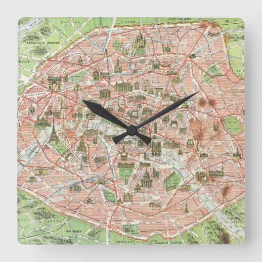  kaart van Parijs (1920) Vierkante Klok (Voorkant)