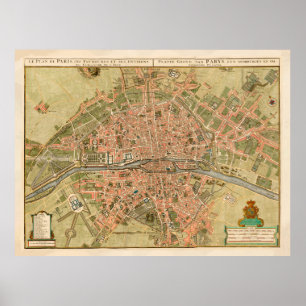  kaart van Parijs Frankrijk (1720) Poster