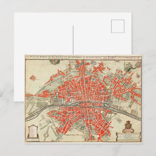 kaart van Parijs Frankrijk (1721-1774) (Voorkant / Achterkant)