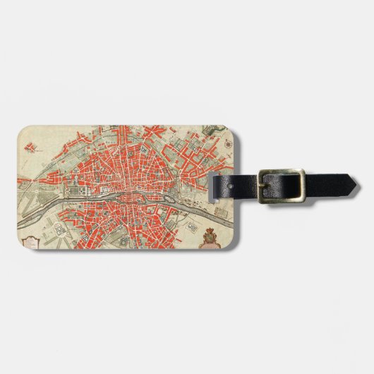  kaart van Parijs Frankrijk (1721-1774) Bagagelabel (Voorkant horizontaal)