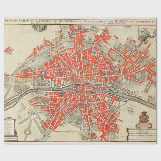  kaart van Parijs Frankrijk (1721-1774) Cadeaupapier (Vlak)