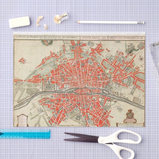 kaart van Parijs Frankrijk (1721-1774) Tissuepapier (Craft)