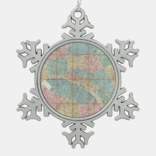 kaart van Parijs Frankrijk (1867) Tin Sneeuwvlok Ornament