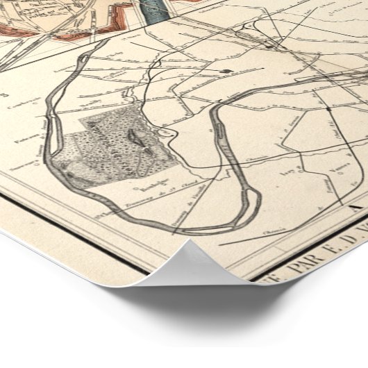  kaart van Parijs Frankrijk 1878 Poster (Hoek)