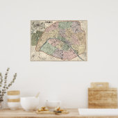 kaart van Parijs Frankrijk 1878 Poster (Keuken)