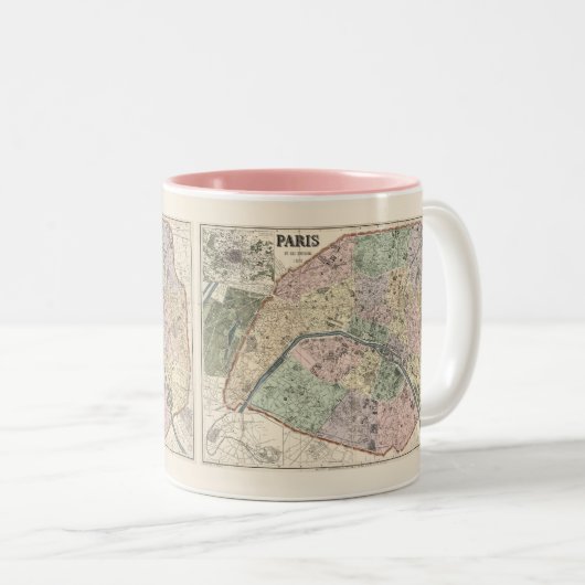  kaart van Parijs Frankrijk 1878 Tweekleurige Koffiemok (Voorkant rechts)